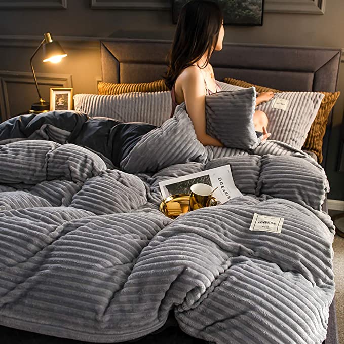 Warm Fleece Duvet Cover in Grey