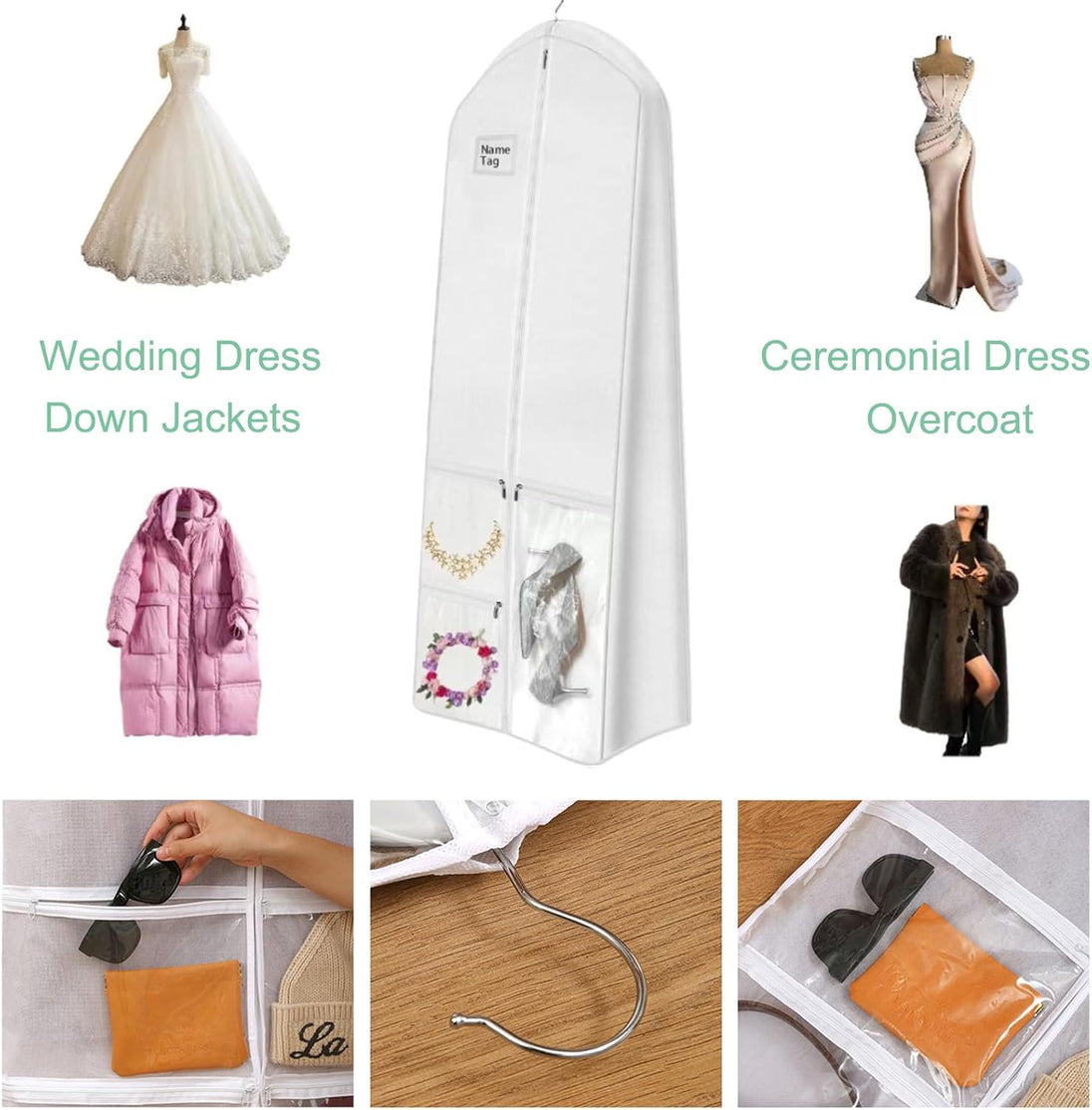 Wedding Dress Garment Bag with Shoe Pockets