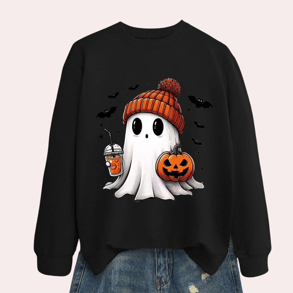 Women's Halloween Ghost Sweatshirt in Black