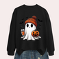 Women's Halloween Ghost Sweatshirt in Black