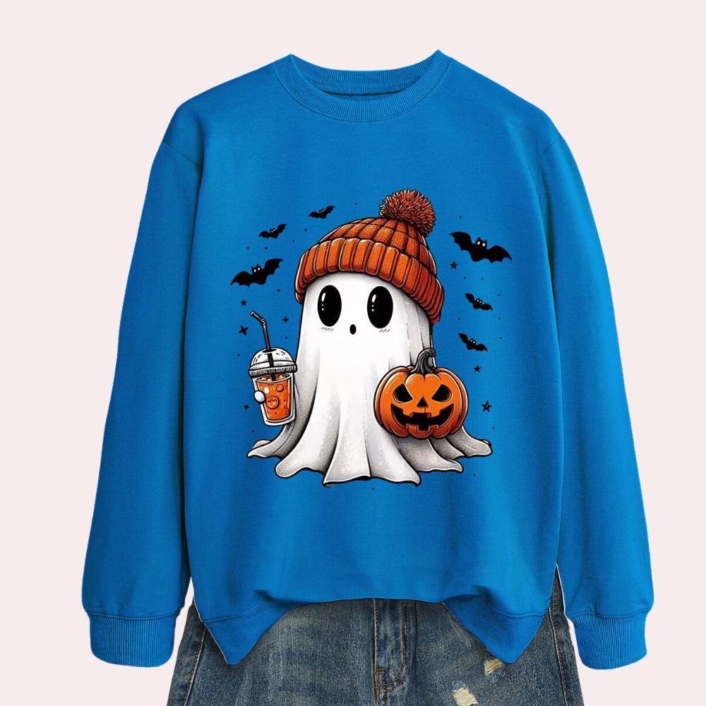 Women's Halloween Ghost Sweatshirt in Blue