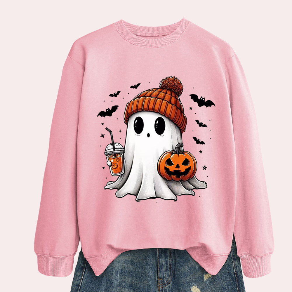 Women's Halloween Ghost Sweatshirt in Pink