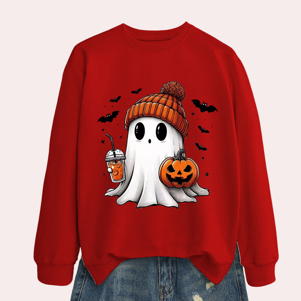 Women's Halloween Ghost Sweatshirt in Red