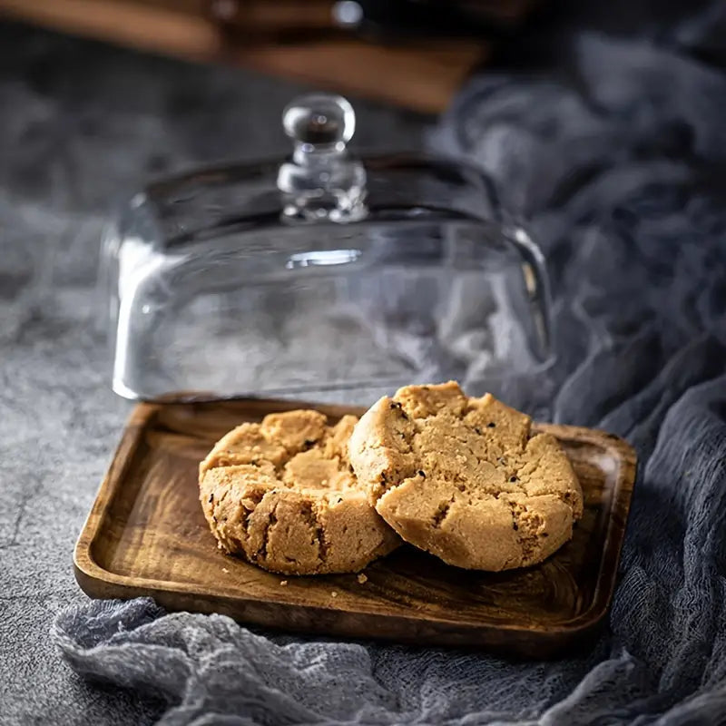 Wood and Glass Butter Dish in acacia