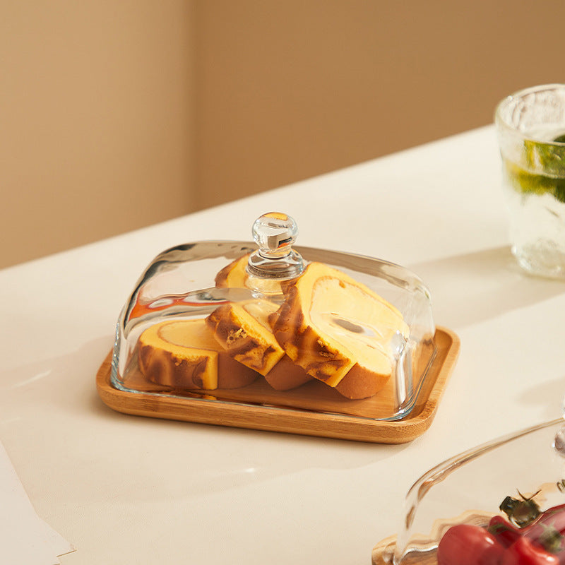 Wood and Glass Butter Dish in acacia