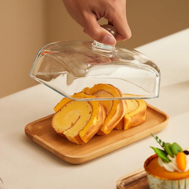 Wood and Glass Butter Dish in bamboo
