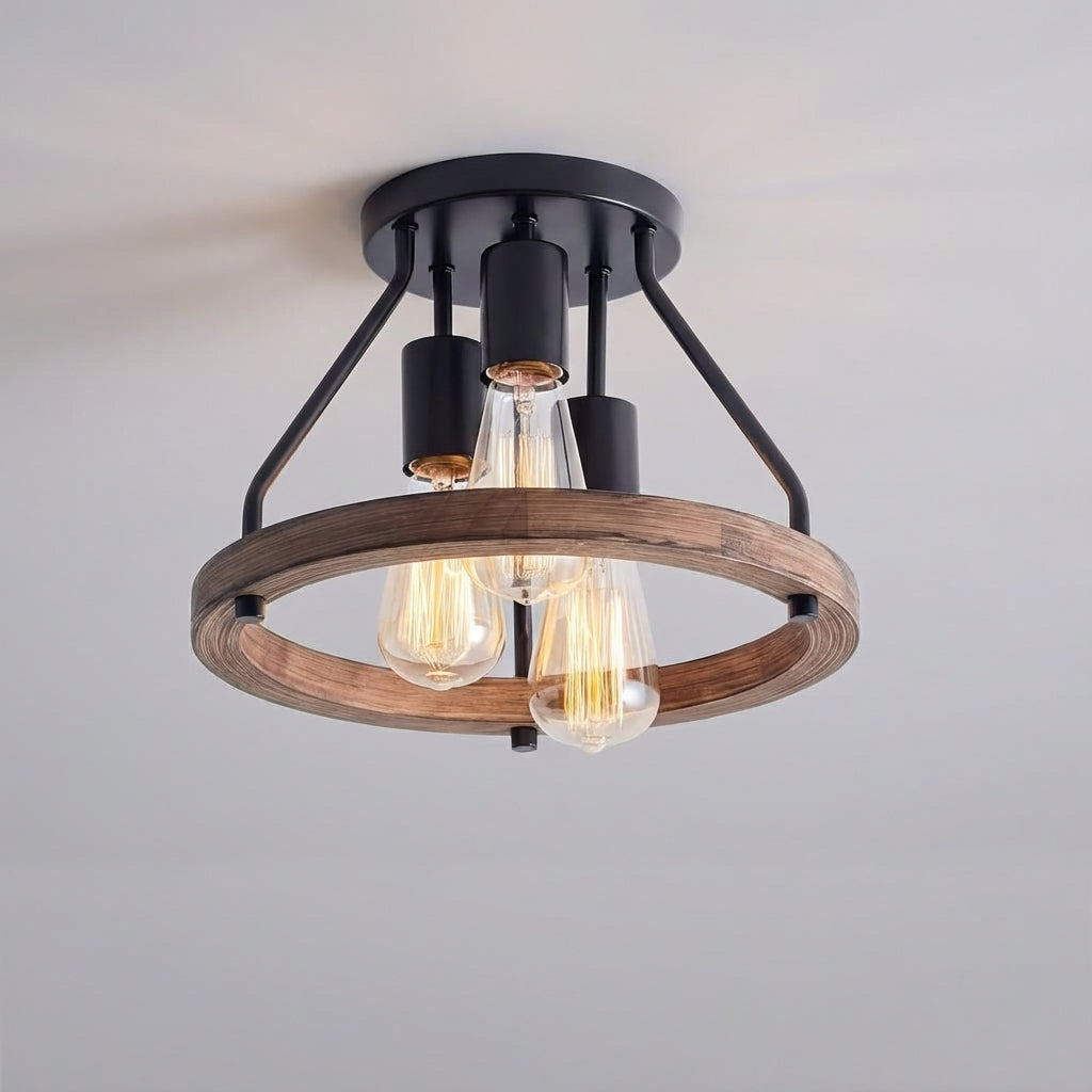 Wood and Metal 3-Light Ceiling Light