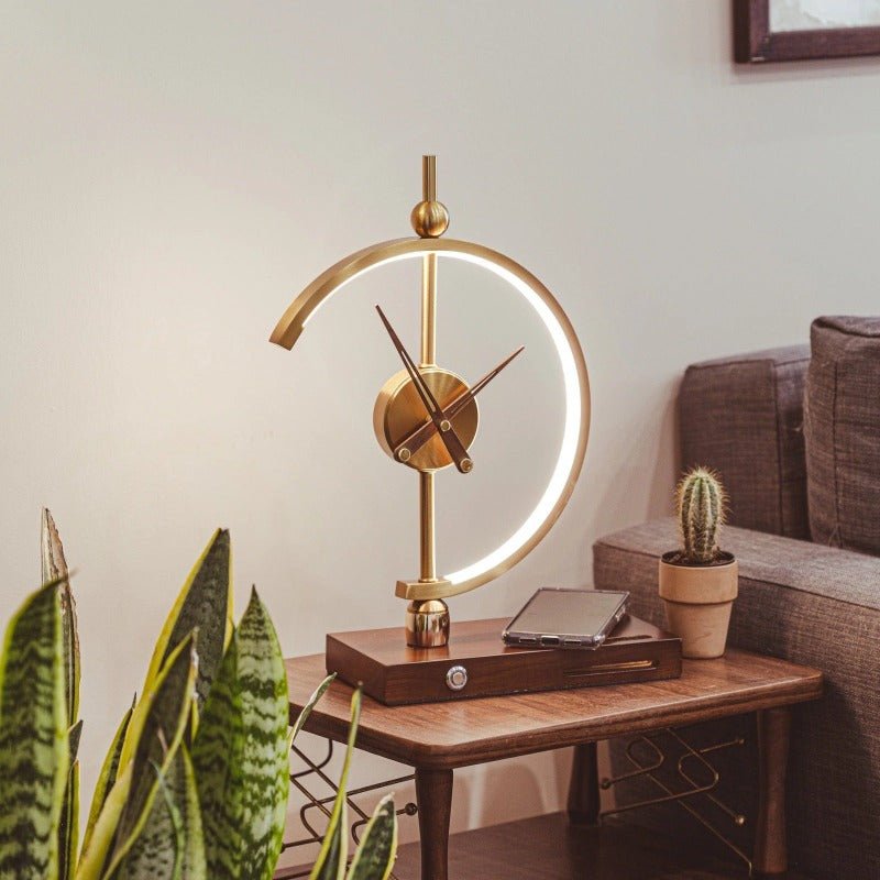 Wooden LED Lamp with Clock and Wireless Charger