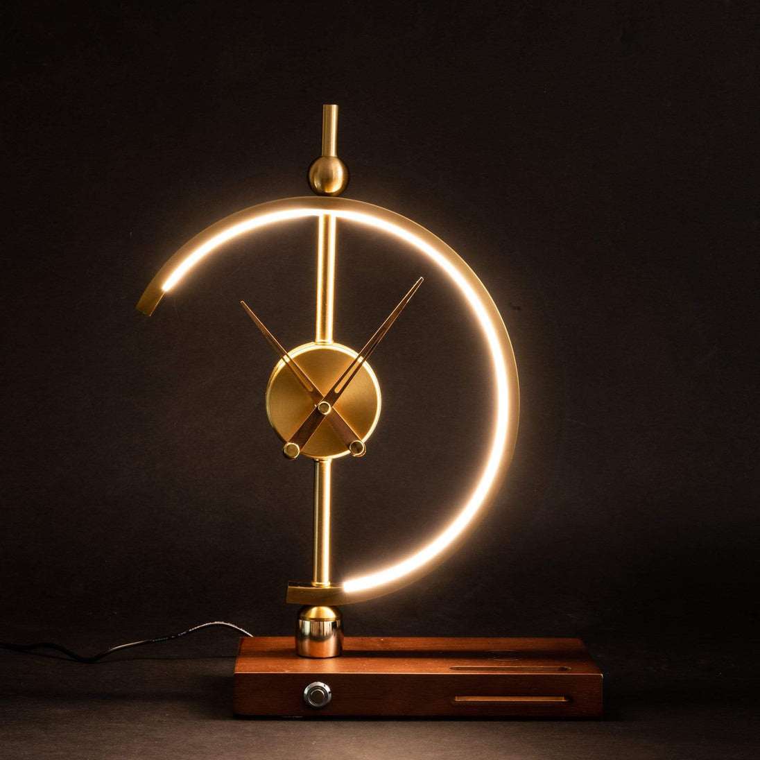 Wooden LED Lamp with Clock and Wireless Charger