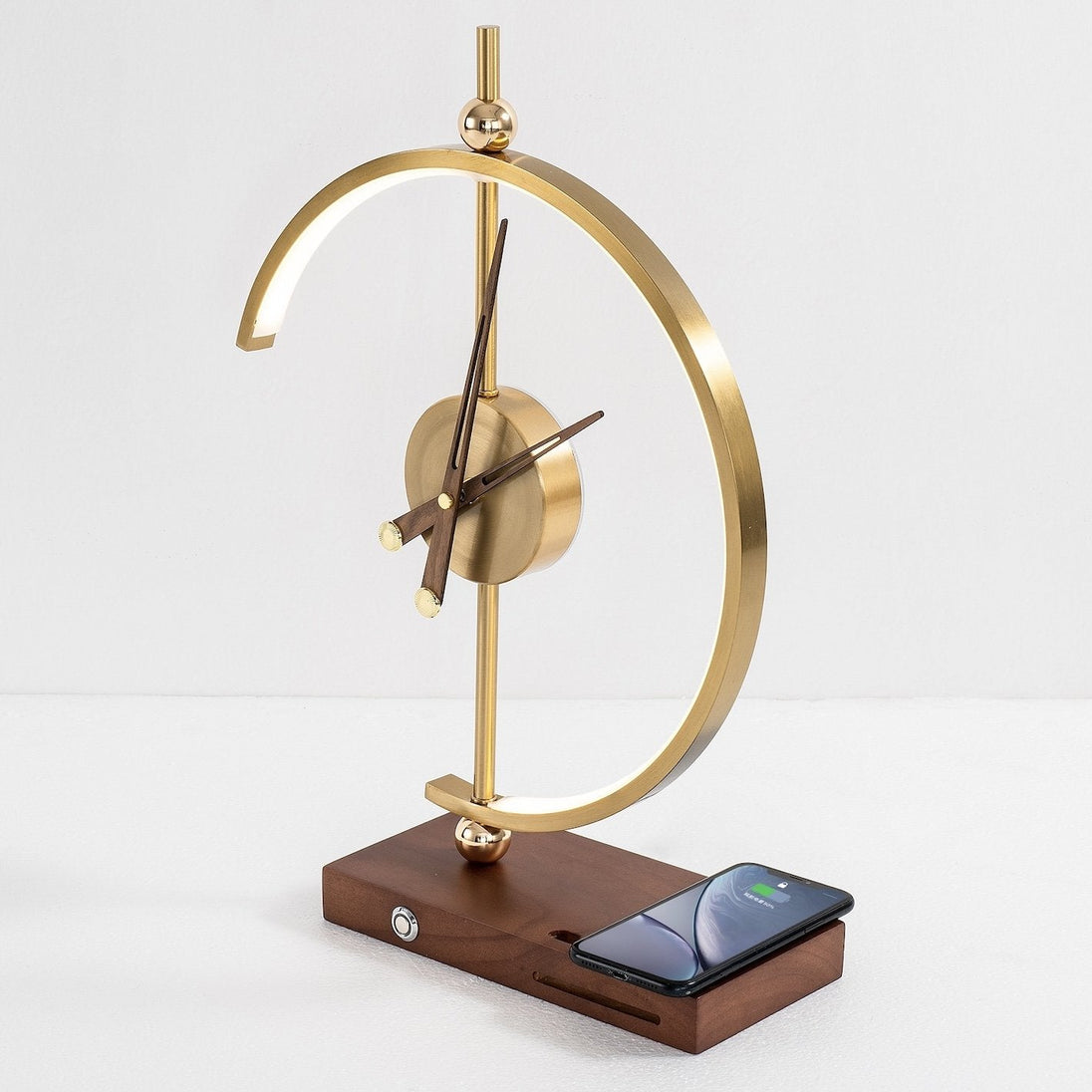 Wooden LED Lamp with Clock and Wireless Charger