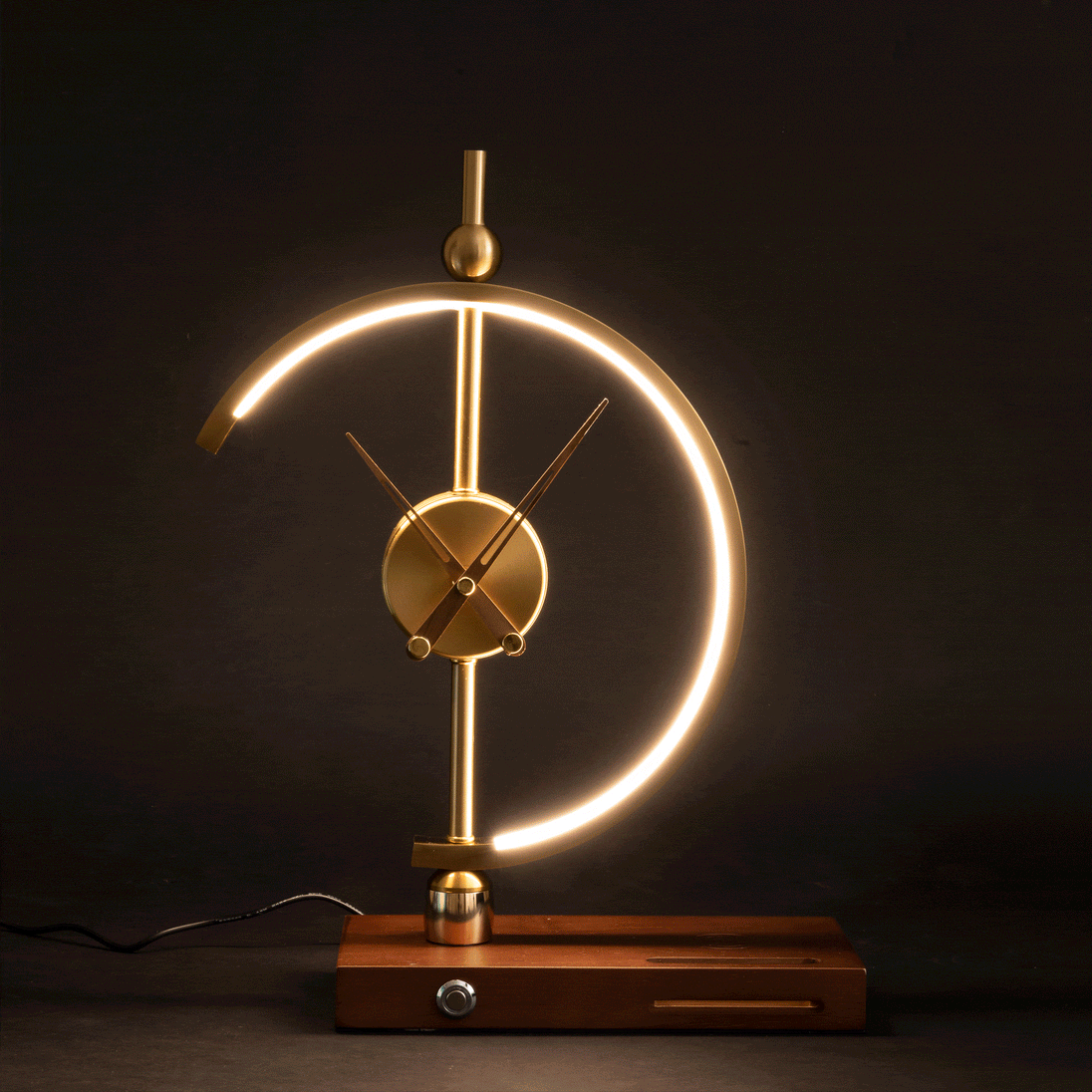 Wooden LED Lamp with Clock and Wireless Charger