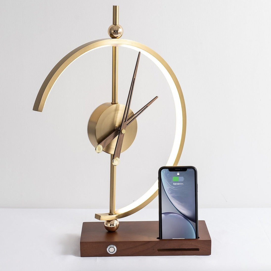 Wooden LED Lamp with Clock and Wireless Charger