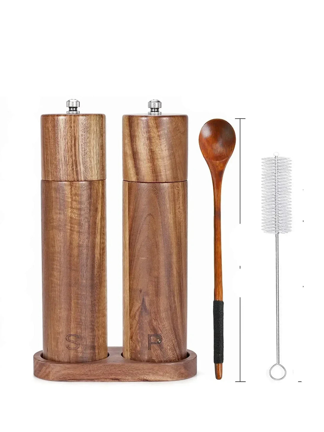 Wooden Salt and Pepper Mill Set with Tray
