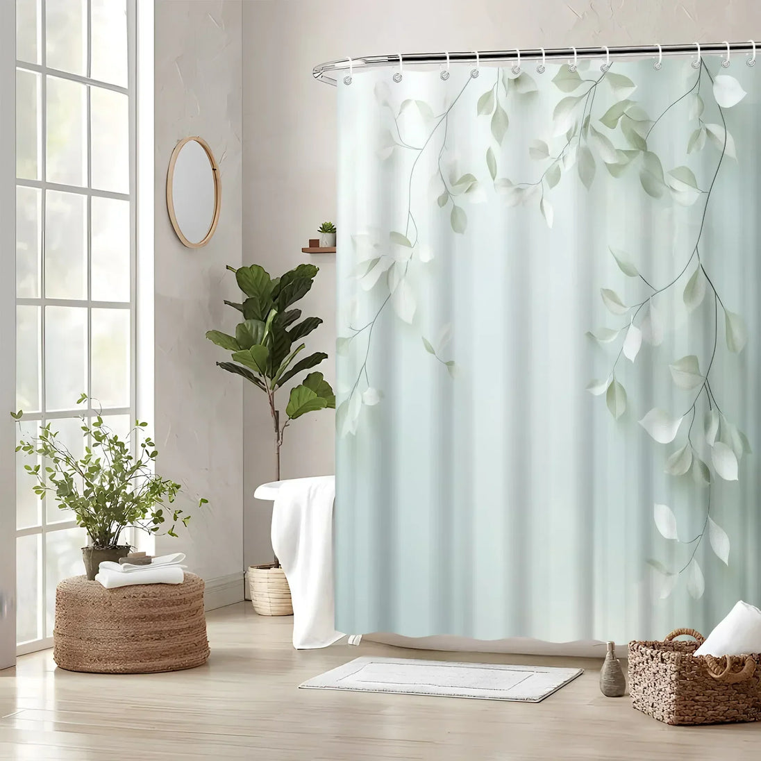 Woven Leaf Pattern Shower Curtain